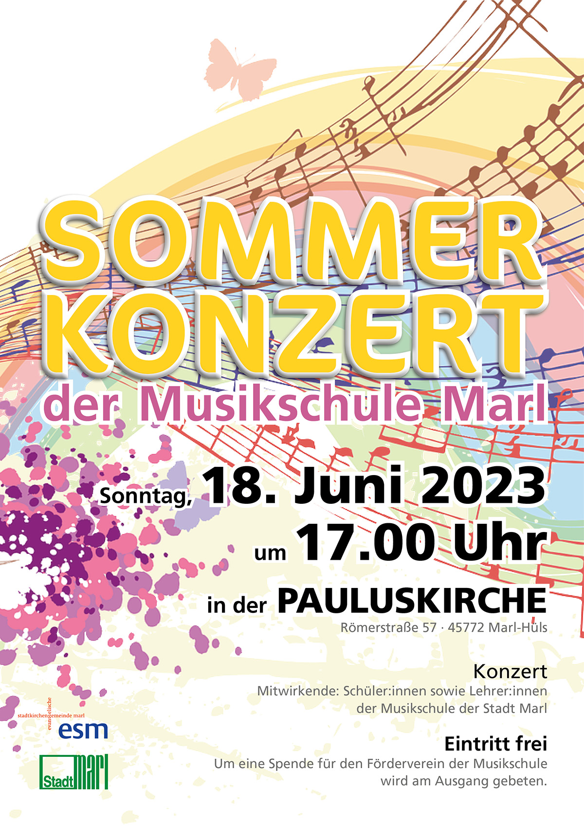 Einladung zum Sommerkonzert der Musikschule in der Pauluskirche 18. Juni 17.00 Uhr
