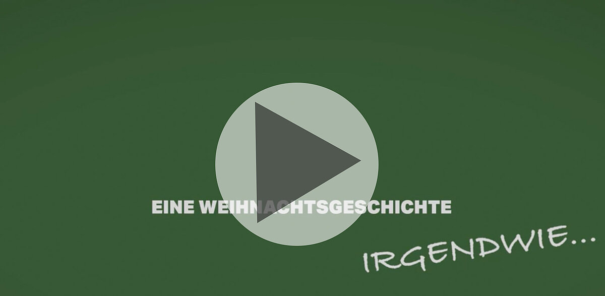 Wiedergabetaste über grünem Hintergrund mit „Eine Weihnachtsgeschichte“ Text.