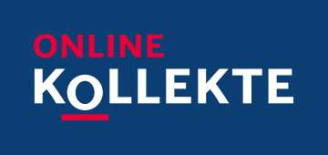 Schriftzug "ONLINE KOLLEKTE" auf dunkelblauem Hintergrund.